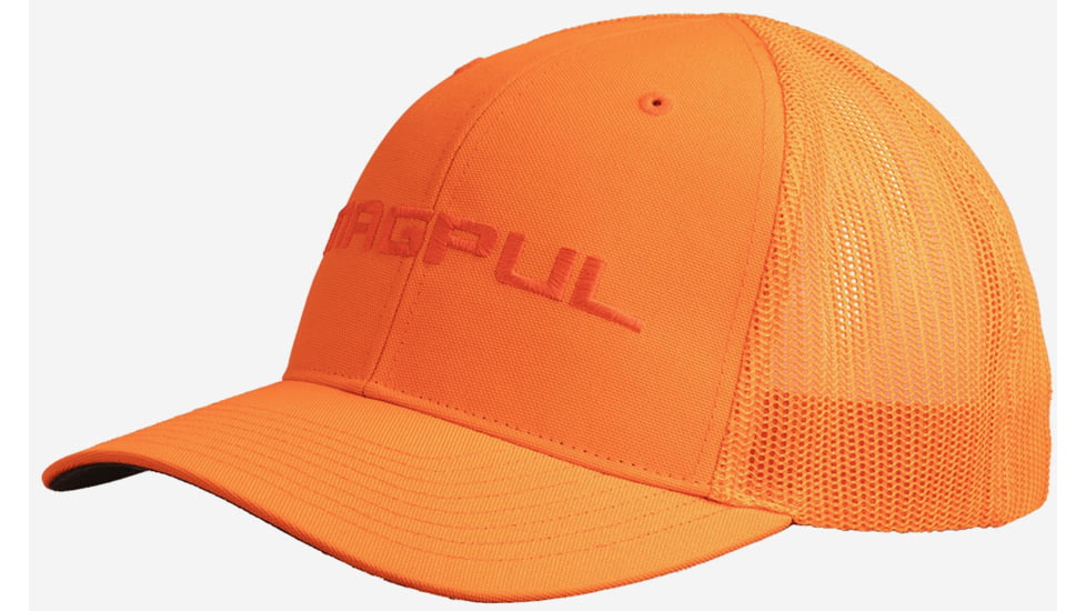 Magpul MAG1108-814 Wordmark Trucker Hat Blaze Orange OSFA