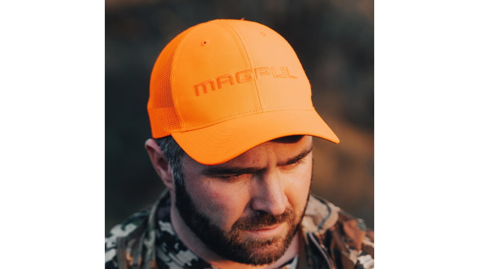Magpul MAG1108-814 Wordmark Trucker Hat Blaze Orange OSFA