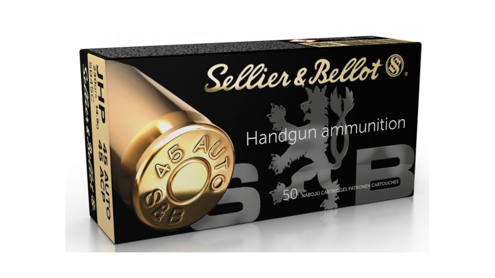 Sellier &amp; Bellot 45 Auto 230 Grain Jacketed Hollow Point Pistol Ammo, 50 Rounds, SB45C