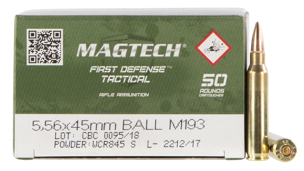 Magtech 5.56X45 M193 55 Grain Full Metal Jacket Brass Cased Rifle Ammo, 50 Rounds, 556A