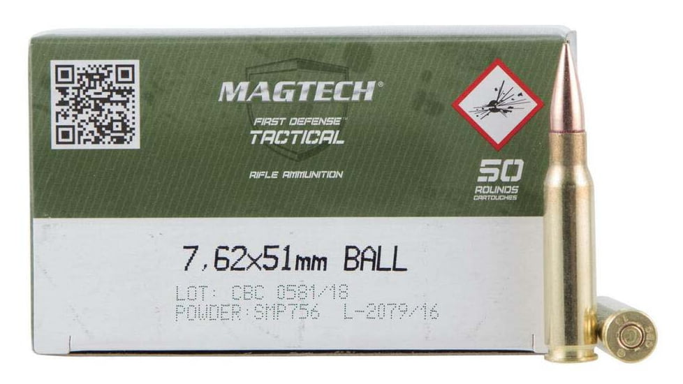 Magtech 7.62x51mm NATO 147 Grain Full Metal Jacket Brass Centerfire Rifle Ammo, SB762A