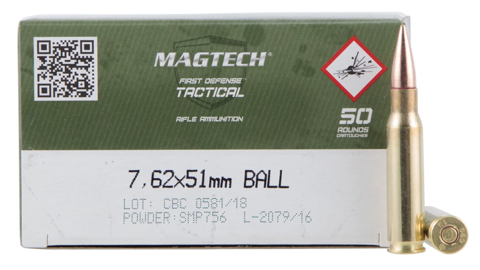 Magtech 7.62X51 M80 147 Grain Ball Brass Cased Rifle Ammo, 50 Rounds, 762A