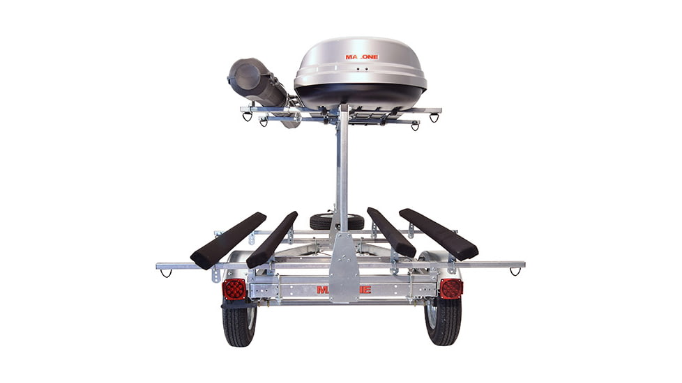 Malone Auto Racks MicroSport LowBed 2 Kayak Trailer Package, 2 Sets Bunks, Cargo Box, Rod Tube, Spare Tire, MPG464-LBTB