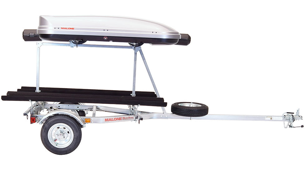Malone Auto Racks MicroSport LowBed 2 Kayak Trailer Package, 2 Sets Bunks, Cargo Box, Rod Tube, Spare Tire, MPG464-LBTB