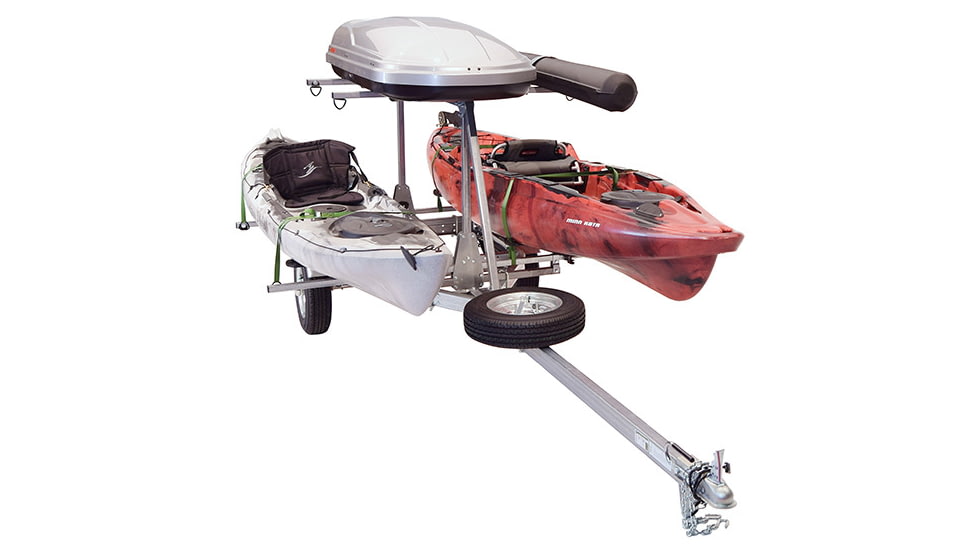 Malone Auto Racks MicroSport LowBed 2 Kayak Trailer Package, 2 Sets MegaWing, Cargo Box, Rod Tube, Spare Tire, MPG464-LBTM