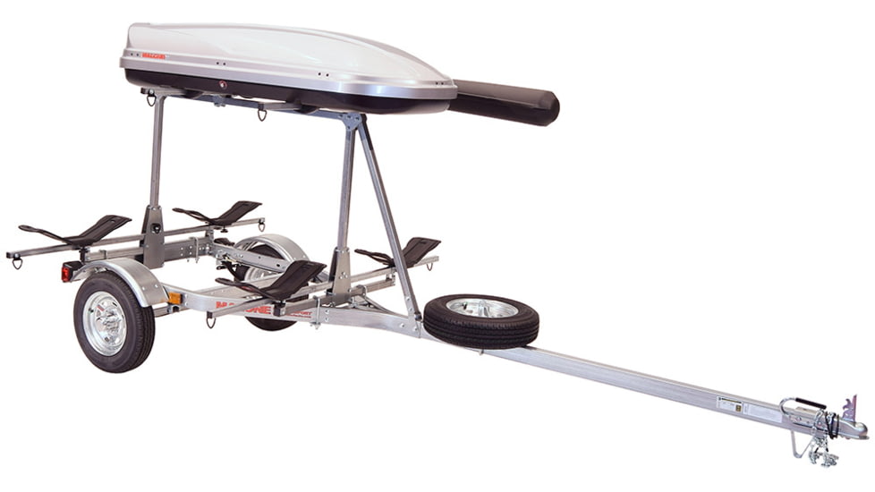 Malone Auto Racks MicroSport LowBed 2 Kayak Trailer Package, 2 Sets MegaWing, Cargo Box, Rod Tube, Spare Tire, MPG464-LBTM