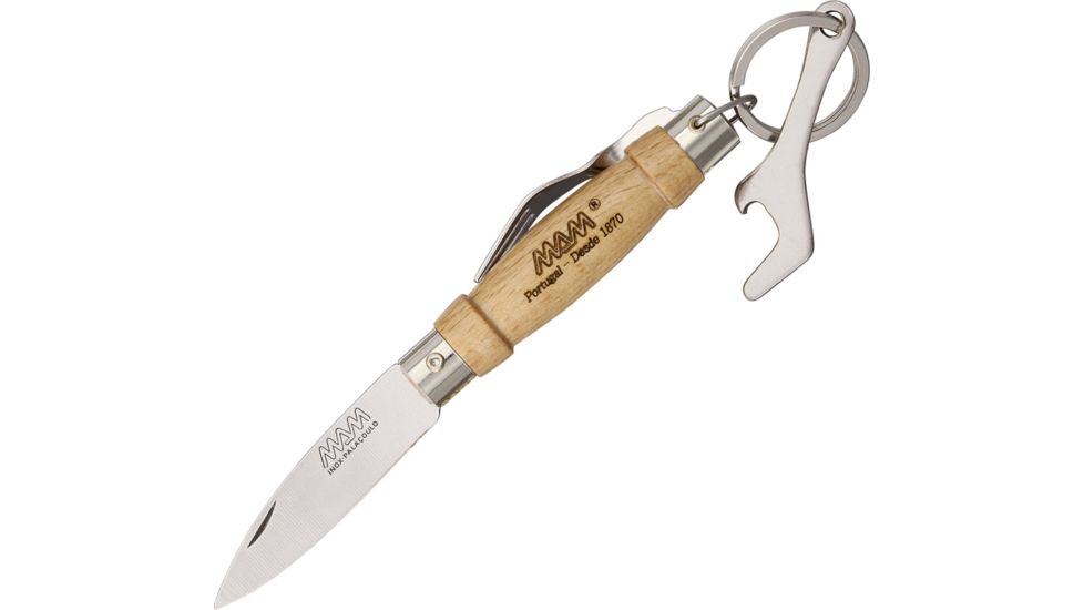MAM Knife w/Fork &amp; Bottle Opener Folding Knife,6.5in,Beechwood Handle MAM1C