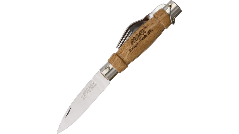 MAM Knife with Fork &amp; Keyring Folding Knife,Beechwood Handle MAM1B