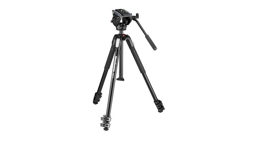 Manfrotto 3-Section 190 Aluminum Tripod w/500 Head, Black MVK500190X3