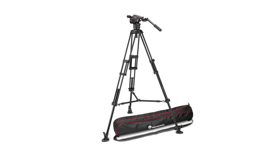 Manfrotto Nitrotech N8 Video Head w/ Twin Leg Tripod Middle Spreader, Black, MVKN8TWINMUS