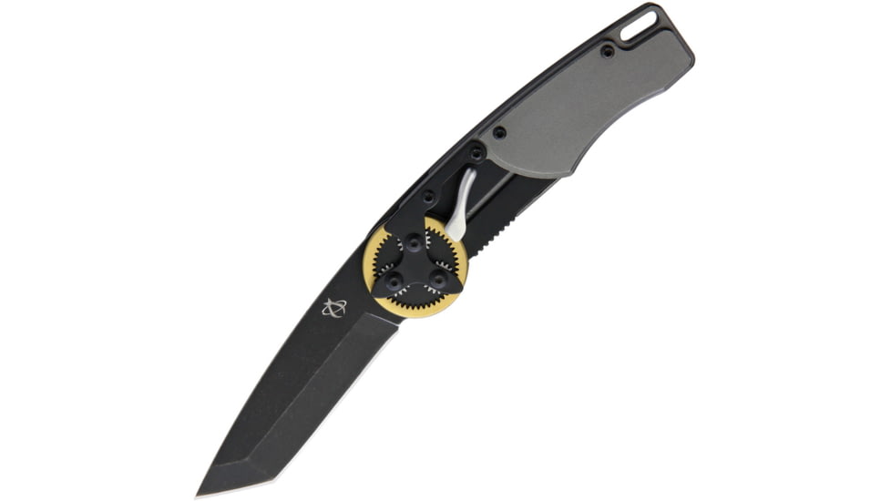 Mantis Gearhead Linerlock Brass Tanto Folding Knife, 3 stonewash finish 440C stainless tanto blade, Gray aluminum handle, GH2026T