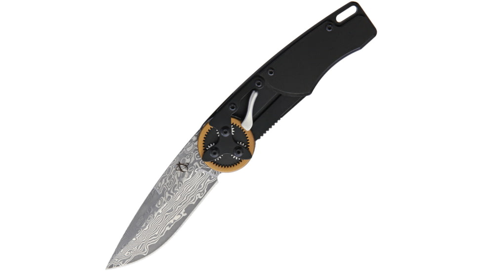 Mantis Gearhead Linerlock Dam Folding Knife, 3 Damascus steel drop point blade, Black aluminum handle, GH2027DP