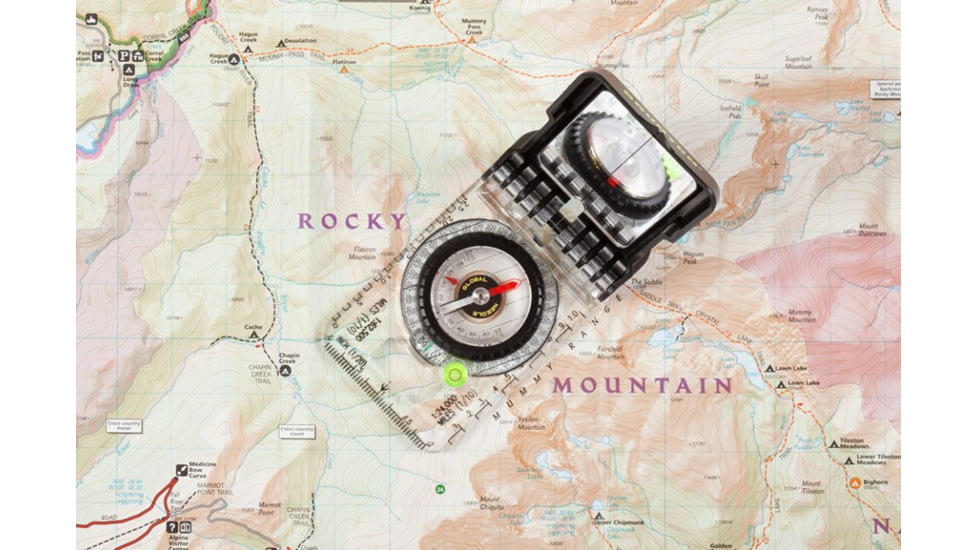 Compass on map of Rocky Mountains