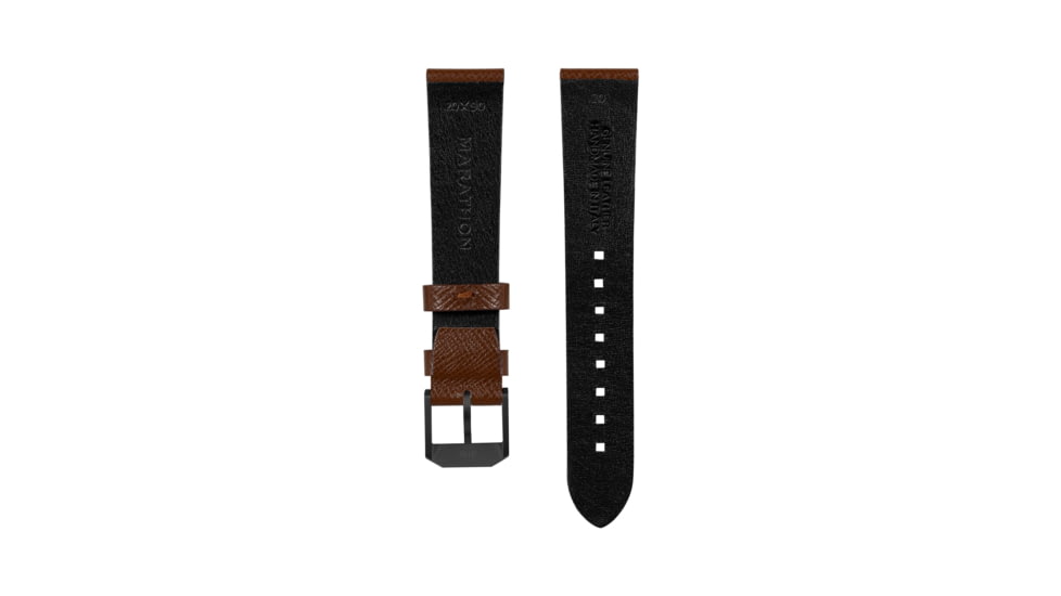 Marathon Cross Hatch 2-Piece Strap, Italian Leather, IP Black Buckle, 20mm, Cognac, Extra Long, WS-LT-CGBK-20-XL