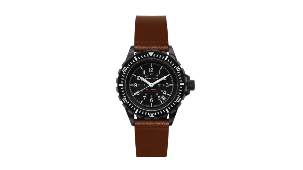 Marathon Cross Hatch 2-Piece Strap, Italian Leather, IP Black Buckle, 20mm, Cognac, Standard, WS-LT-CGBK-20-ST