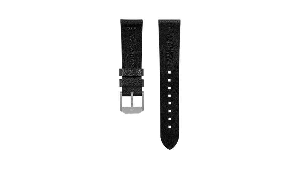 Marathon Cross Hatch 2-Piece Strap, Italian Leather, Parkerized Buckle, 20mm, Black, Standard, WS-LT-BKPS-20-ST