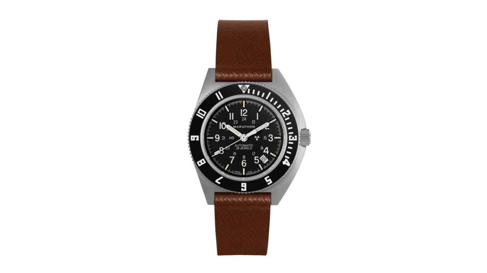 Marathon Cross Hatch 2-Piece Strap, Italian Leather, Parkerized Buckle, 20mm, Cognac, Standard, WS-LT-CGPS-20-ST