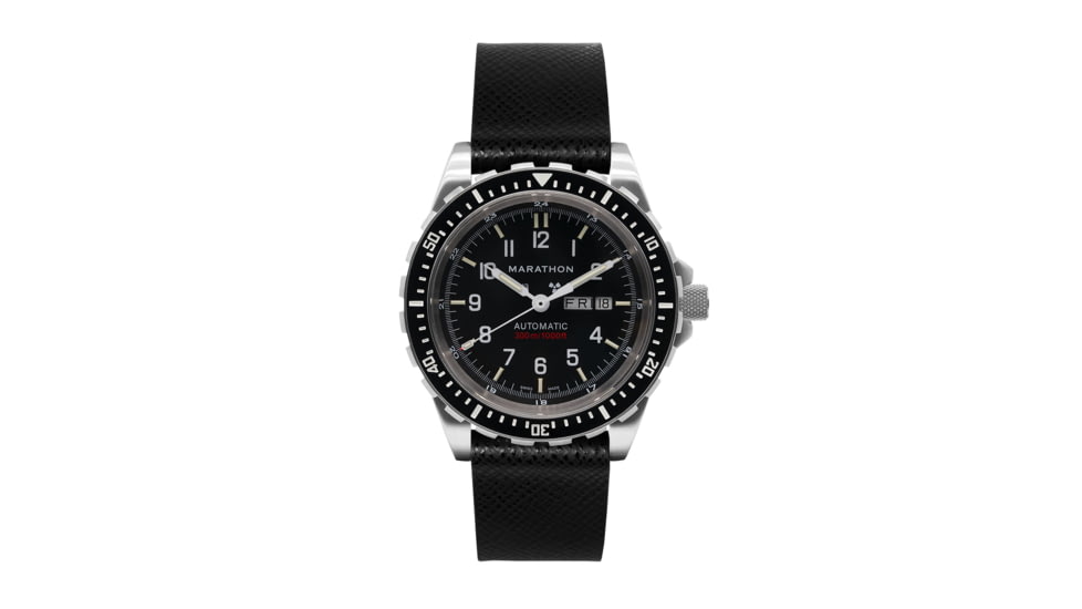 Marathon Cross Hatch 2-Piece Strap, Leather, Steel Buckle, 22mm, Black, Standard, WS-LT-BKSS-22-ST