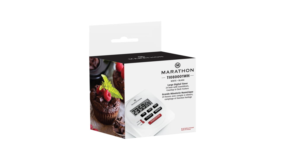 Marathon 24 Hour Timer w/Countdown and Count-Up, White, TI080001-WH
