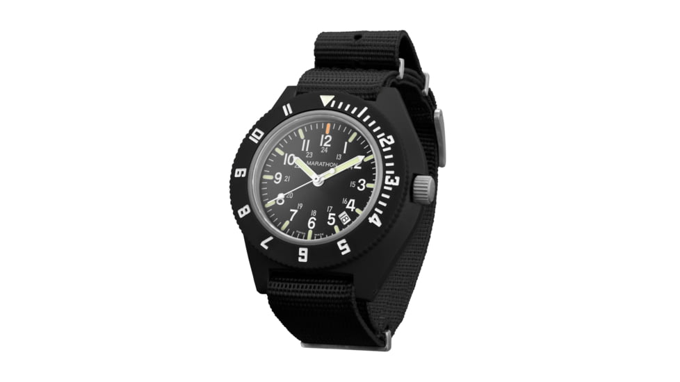 Marathon 41 mm Maraglo Navigator Watch w/Date, Nylon Defstan, Black, WW194013BK-2102