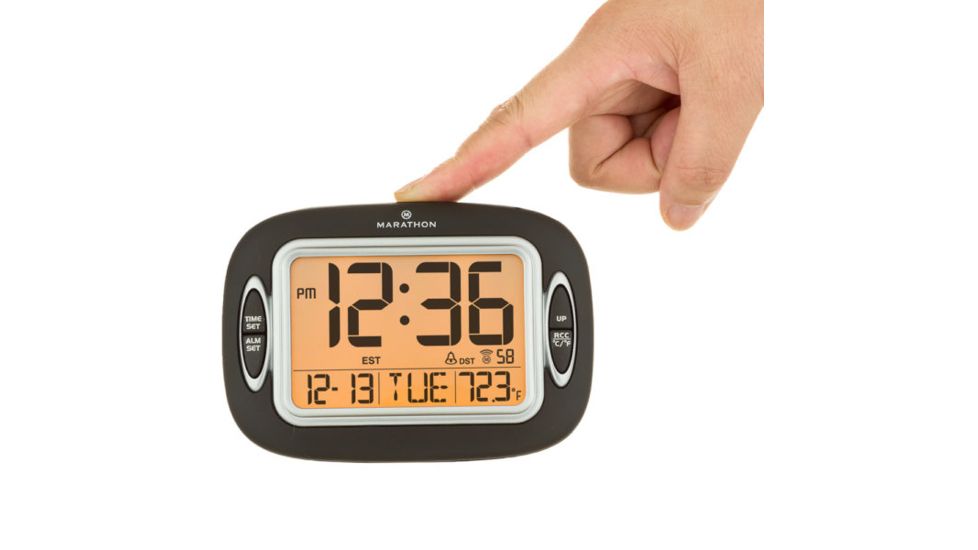 Marathon Atomic Alarm Clock w/Temperature and Date, Black CL030051BK