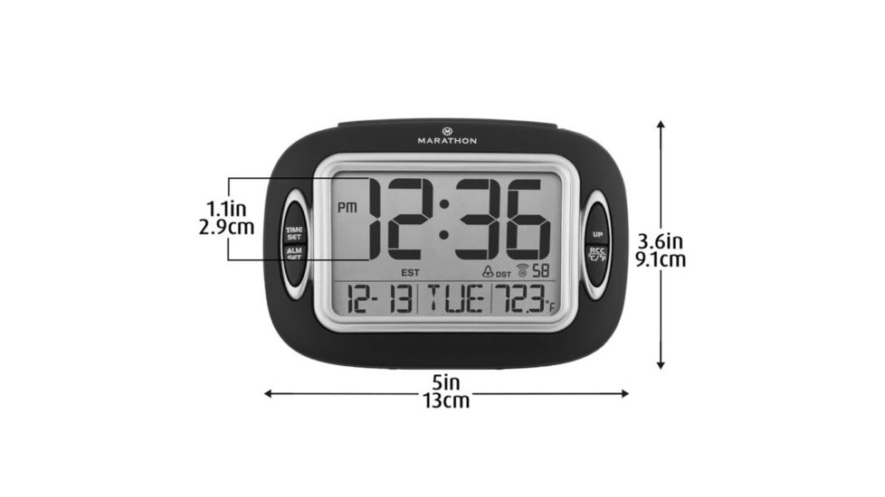 Marathon Atomic Alarm Clock w/Temperature and Date, Black CL030051BK