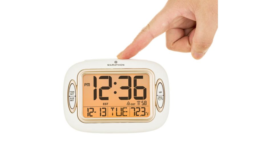 Marathon Atomic Alarm Clock w/Temperature and Date, White CL030051WH