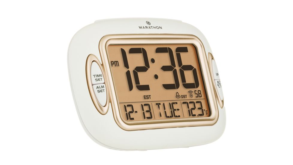 Marathon Atomic Alarm Clock w/Temperature and Date, White CL030051WH