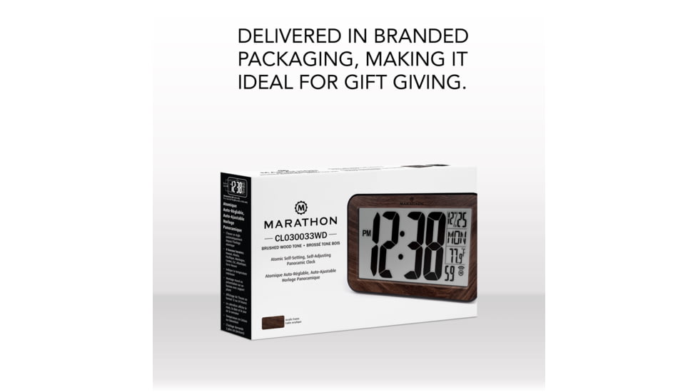 Marathon Atomic Wall Clock w/8 Time Zones and Stand, Wood, CL030033-WD-BK-NA