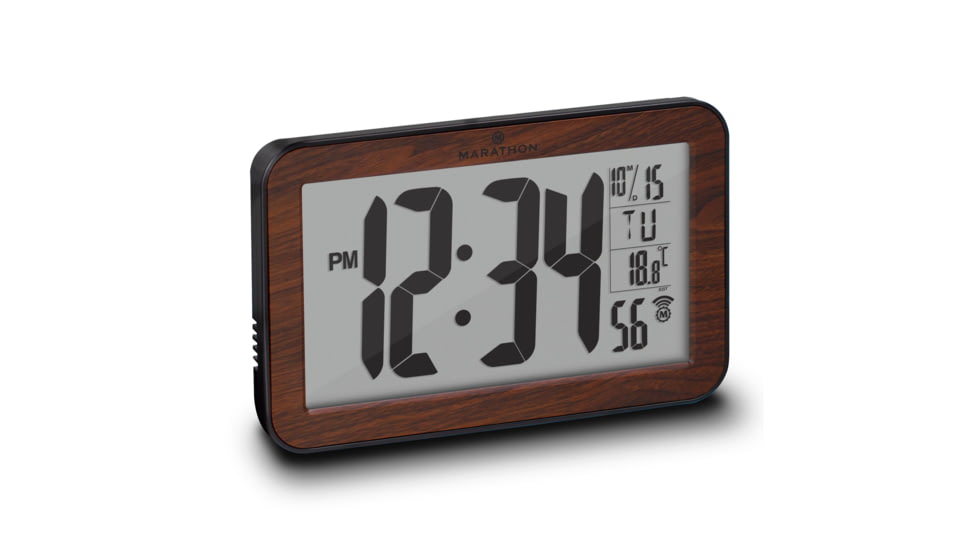 Marathon Atomic Wall Clock w/8 Time Zones and Stand, Wood, CL030033-WD-BK-NA