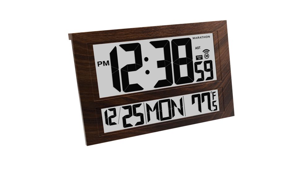 Marathon Commercial Grade Jumbo Atomic Wall Clock w/6 Time Zones, Wood, CL030025-WD-00-NA