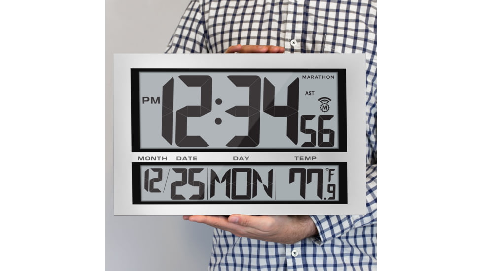 Marathon Commercial Grade Jumbo Atomic Wall Clock w/6 Time Zones, Silver, CL030025-SV-00-NA