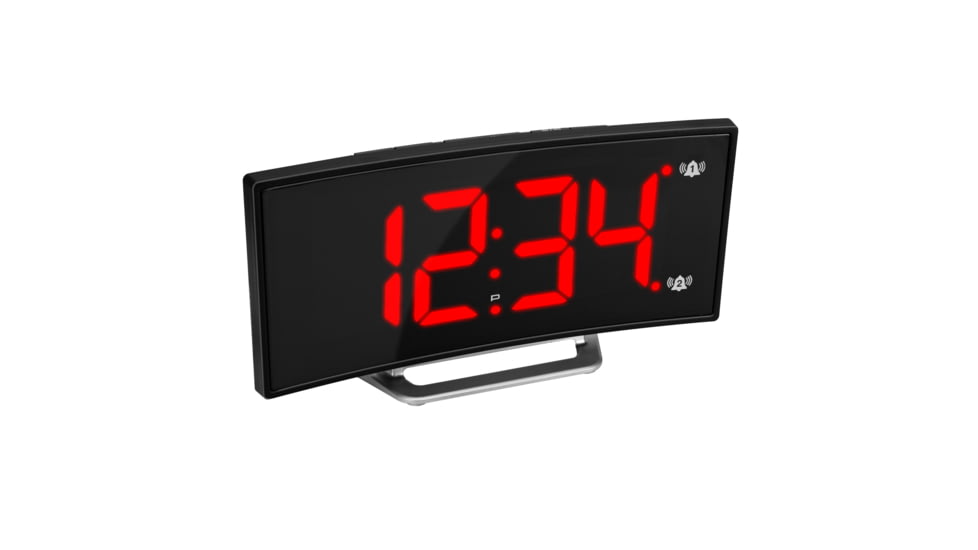 Marathon Digital Dual Alarm Clock with Two USB Chargers, Black, 9 x 1 x 3in, CL030070-BK-RD-NA