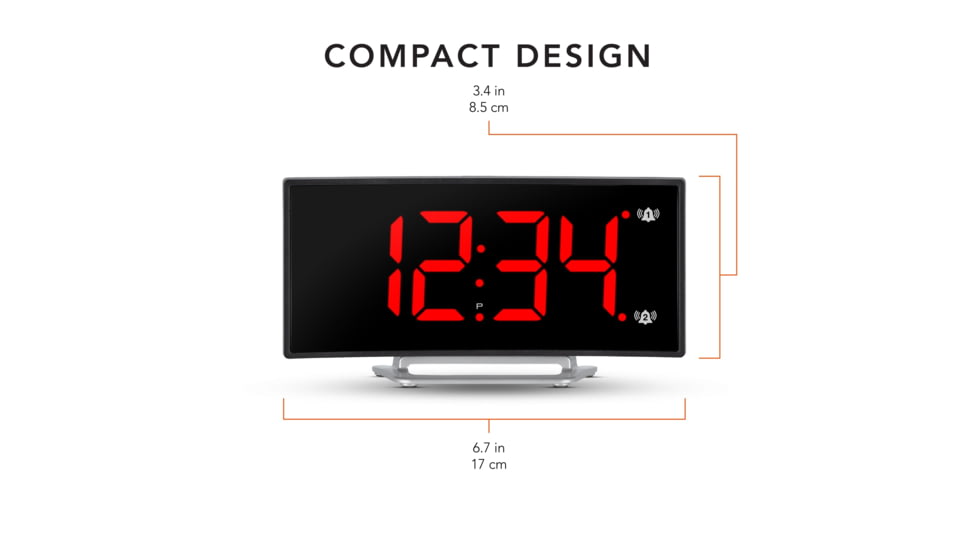 Marathon Digital Dual Alarm Clock with Two USB Chargers, Black, 9 x 1 x 3in, CL030070-BK-RD-NA