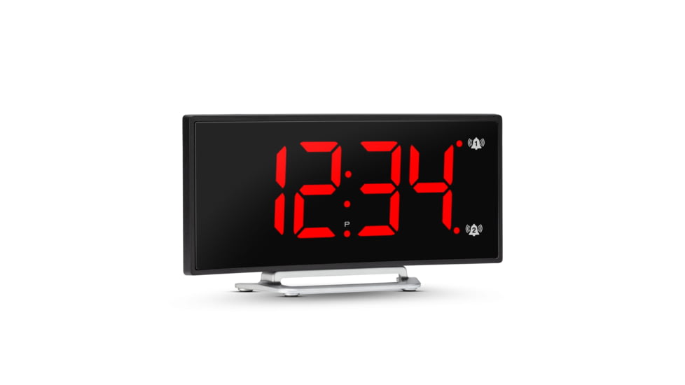 Marathon Digital Dual Alarm Clock with Two USB Chargers, Black, 9 x 1 x 3in, CL030070-BK-RD-NA