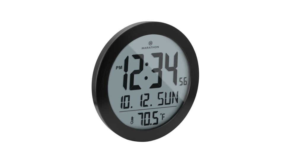 Marathon Digital Round Wall Clock, Black, 9in x 1in x 9in, CL030069-BS-00-NA