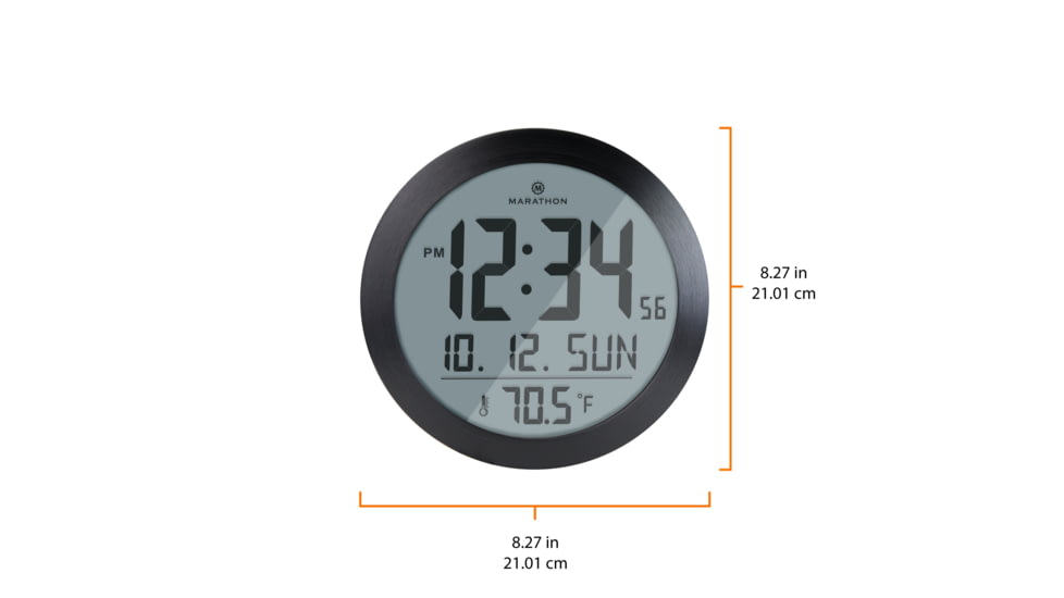 Marathon Digital Round Wall Clock, Black, 9in x 1in x 9in, CL030069-BS-00-NA