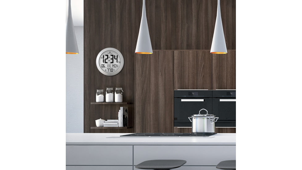 Marathon Digital Round Wall Clock, Stainless Steel, 9in x 1in x 9in, CL030069-SS-00-NA