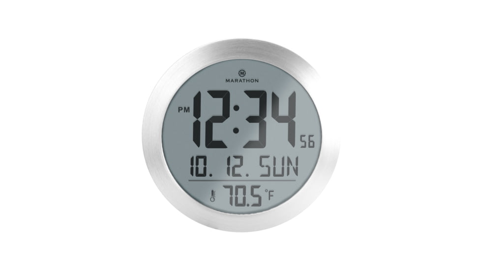 Marathon Digital Round Wall Clock, Stainless Steel, 9in x 1in x 9in, CL030069-SS-00-NA
