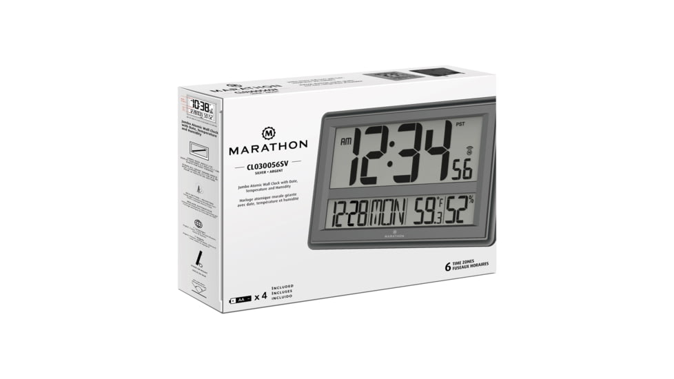 Marathon Jumbo Atomic Wall Clock w/Table Stand, Silver, CL030056-SV-00-NA