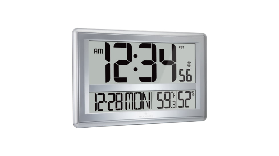 Marathon Jumbo Atomic Wall Clock w/Table Stand, Silver, CL030056-SV-00-NA