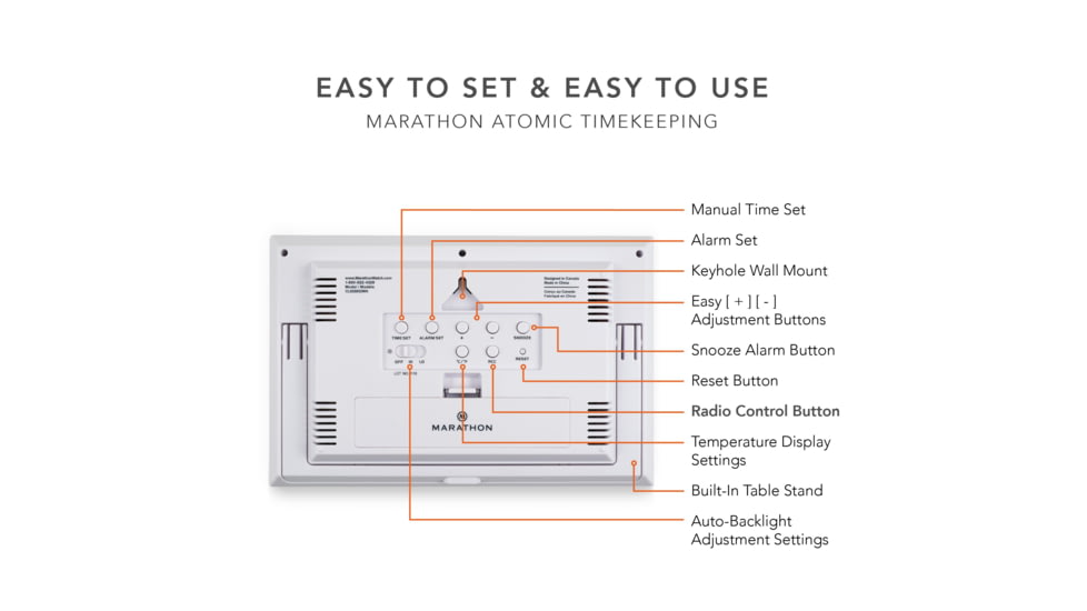 Marathon Large Atomic Wall Clock w/ Calendar and Temperature, White/Silver, 9.7in x 2in x 6.3in, CL030052WH-SV