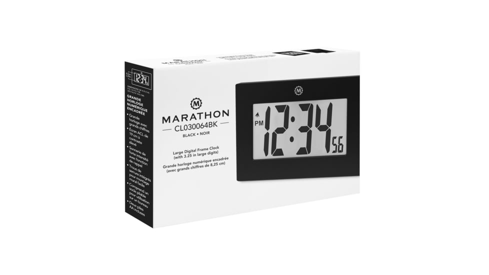 Marathon Large Digital Frame Clock w/3.25 inch Digits, Black, CL030064-BK-00-NA