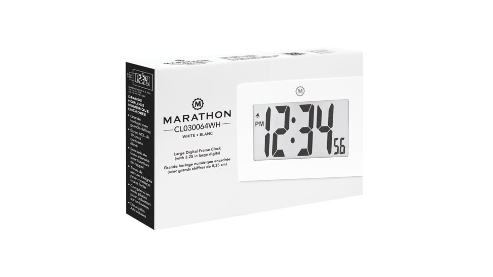 Marathon Large Digital Frame Clock w/3.25 inch Digits, White, CL030064-WH-00-NA