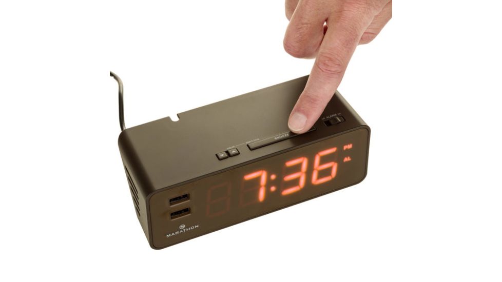 Marathon LED Alarm Clock w/Two USB Ports, Coco Brown CL030055CO