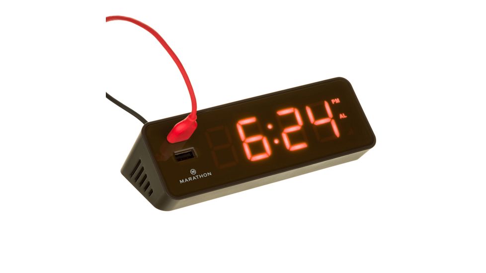 Marathon LED Alarm Clock w/Two USB Ports, Coco Brown CL030055CO