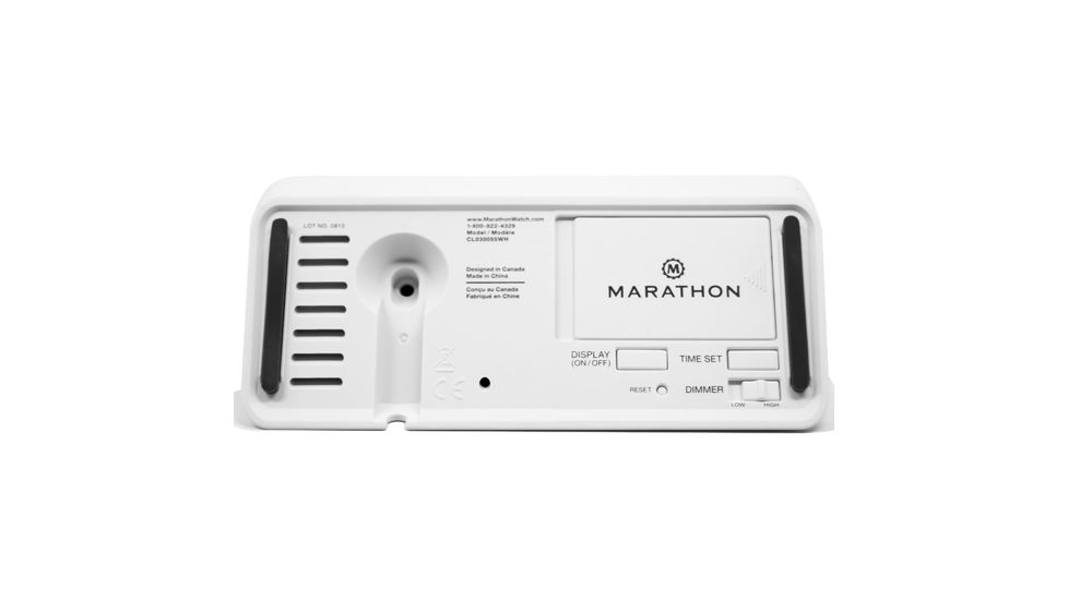 Marathon LED Alarm Clock w/Two USB Ports, White CL030055WH