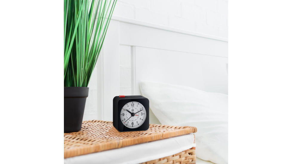 Marathon Mini Analog Alarm Clock, Black Case/White Dial, 2.75in x 2in x 2.75in, CL030065-BK-WH-NA