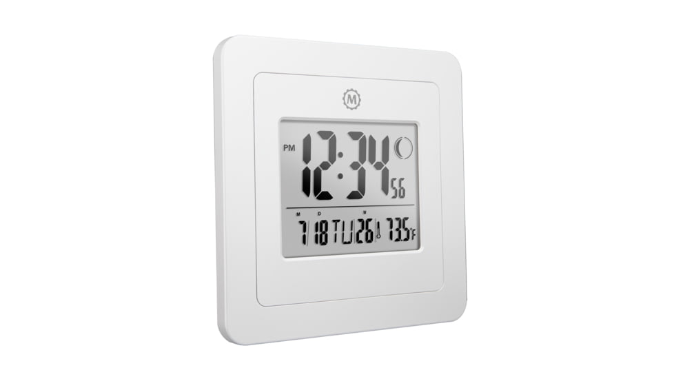 Marathon Moon Phase Digital Wall Clock, White, CL030049-WH-00-NA