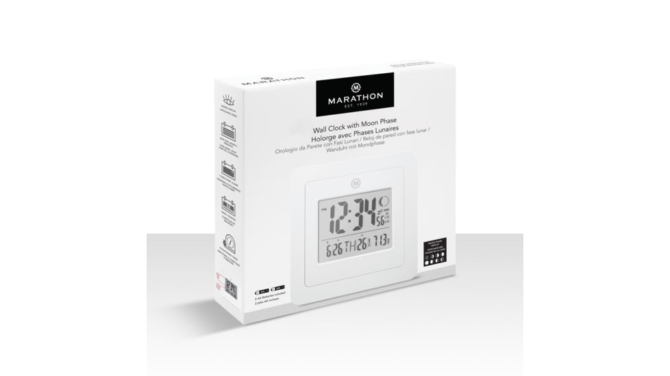 Marathon Moon Phase Digital Wall Clock, White, CL030049-WH-00-NA